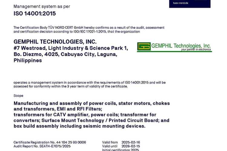 GEMPHIL ISO 14001:2015 Certificate