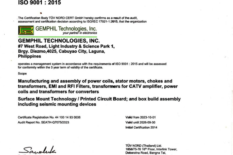 GEMPHIL ISO 9001 2025 Certificate