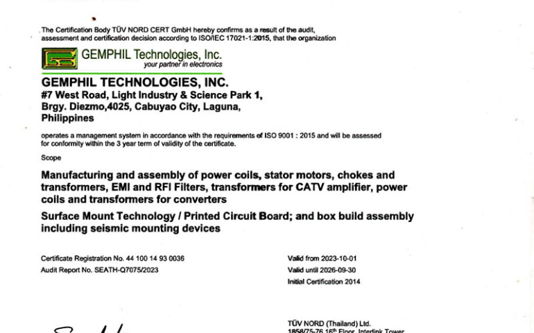 GEMPHIL ISO 9001 2025 Certificate